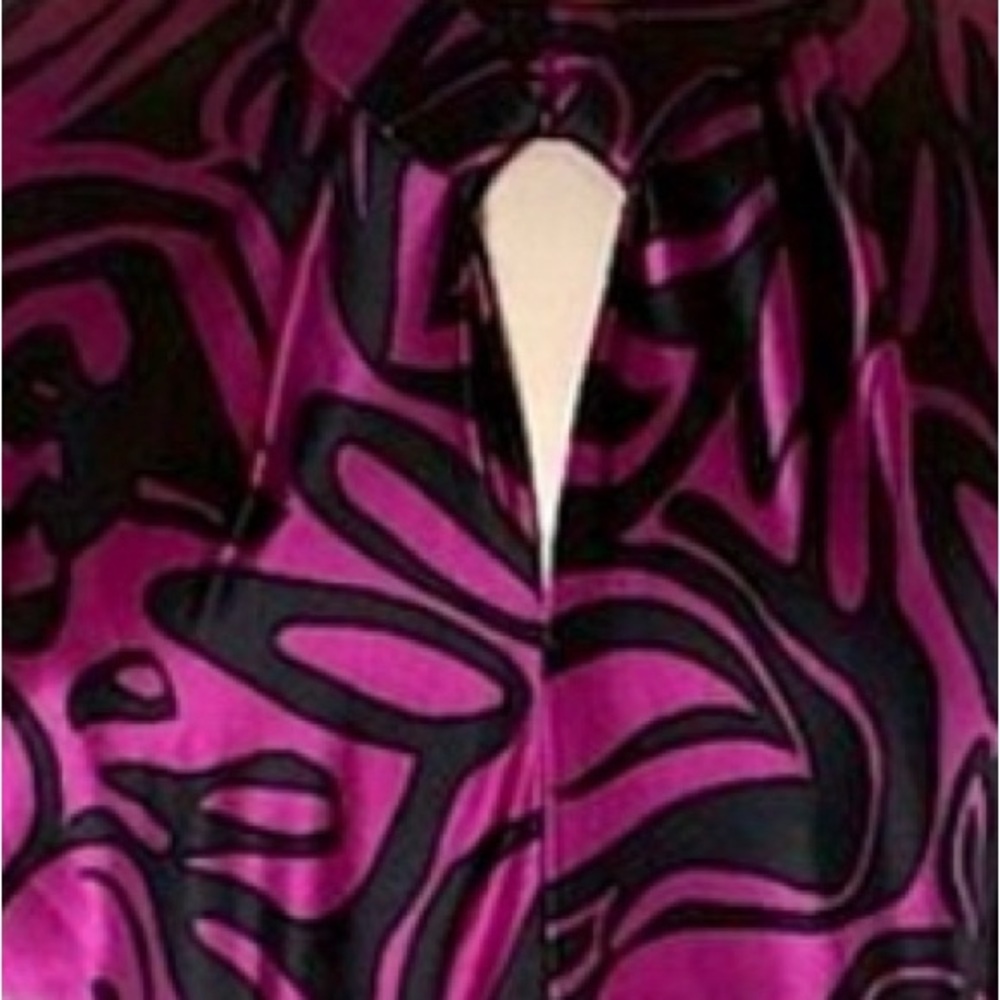 TRINA TURK 100% Silk Black & Magenta Belted Midi Dress Sz S - Picture 4 of 6